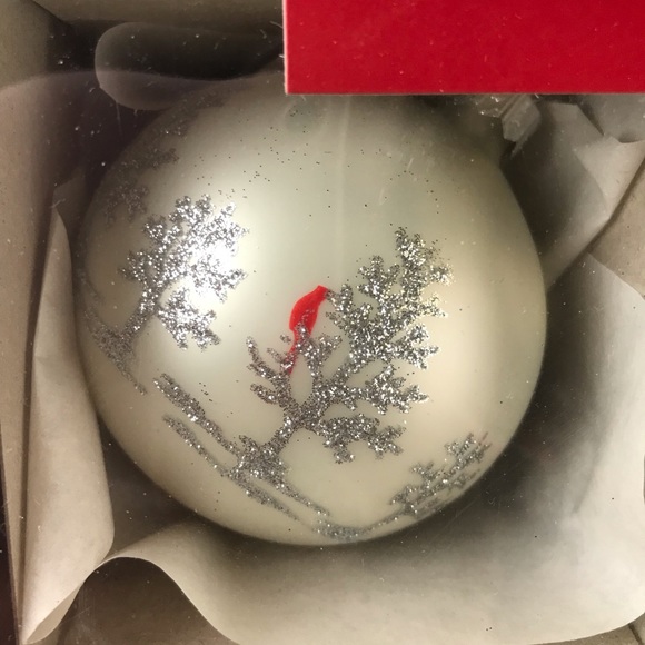 VINTAGE VITBIS Red Robin i& Silver Trees Satin Finished Glass Ball Ornaments Box - Picture 3 of 7